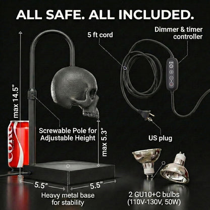 💀Skull Candle Warmer Lamp with Timer and Dimmer *Candles NOT Included – Black Gothic Candle Lamp Warmer w/Adjustable Height, 2 Light Bulbs