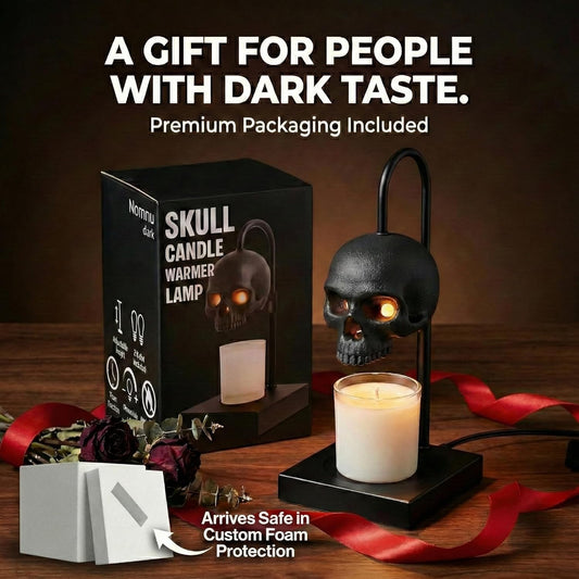 💀Skull Candle Warmer Lamp with Timer and Dimmer *Candles NOT Included – Black Gothic Candle Lamp Warmer w/Adjustable Height, 2 Light Bulbs