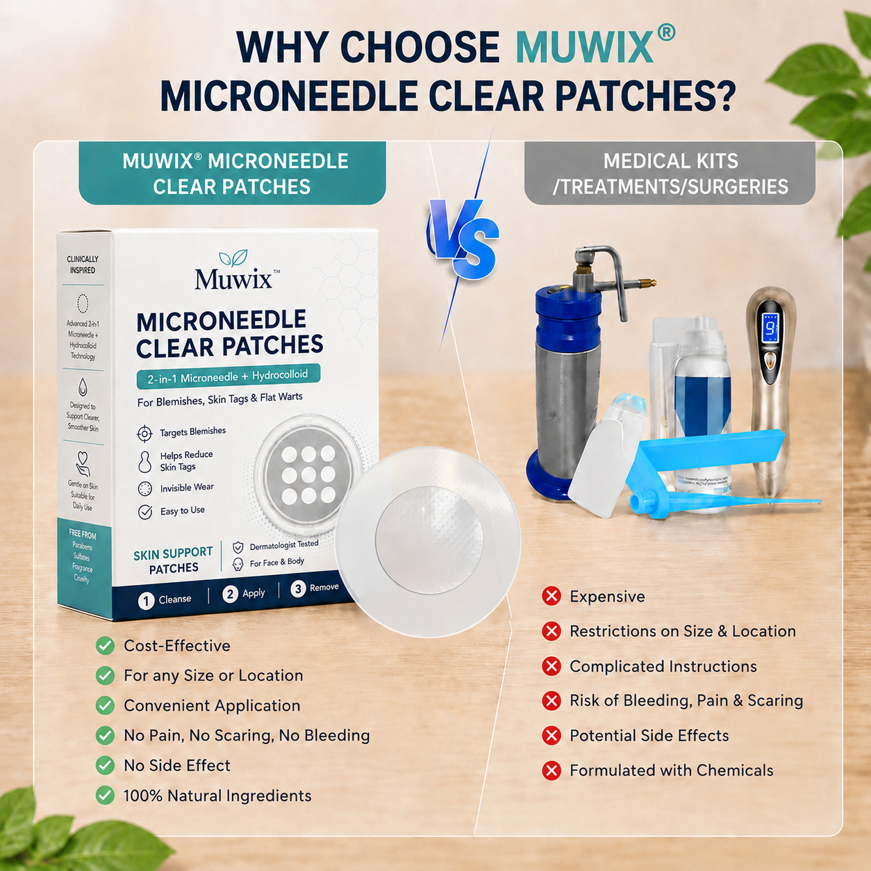 🔥Muwix®2-in-1 Microneedle & Hydrocolloid Patch🍀| Removes Raised Moles, Acne, Flat Warts & Skin Tags | Helps Improve Wrinkles, Scars & Blemishes | Invisible Patches for Face & Body